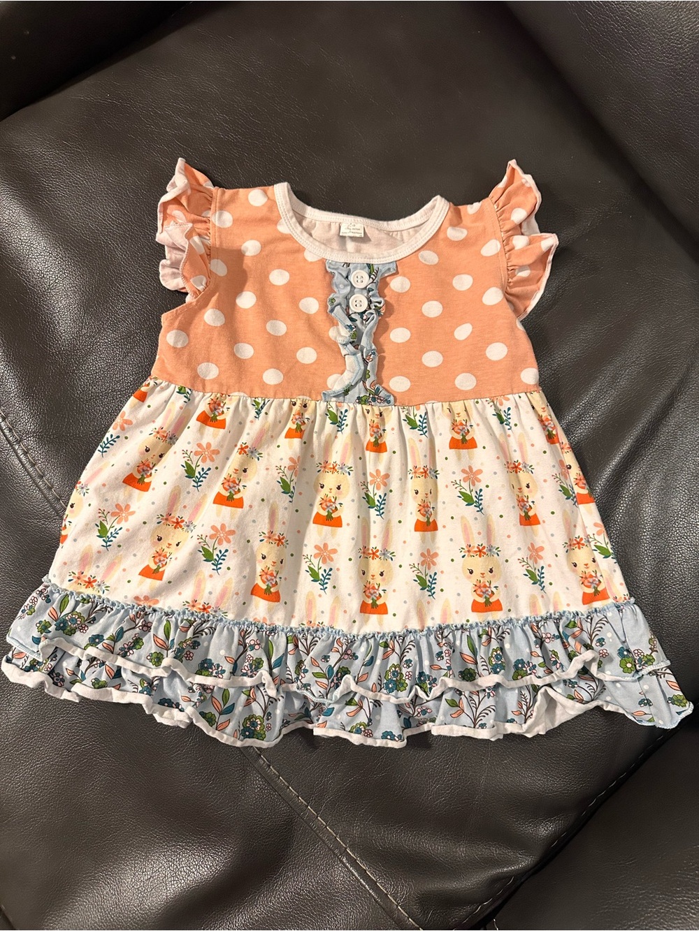 Peach Polka Dot & Floral Ruffle Dress for Girls